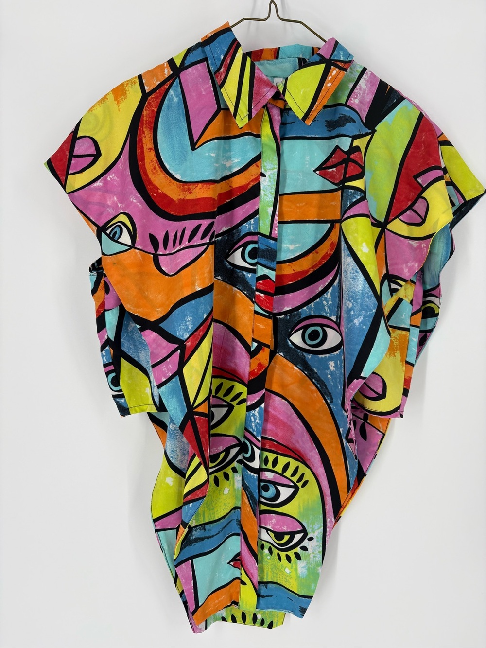 Live 4 Truth Multicolor Abstract Maximalist Pop Art Asymmetric Blouse Top Size L